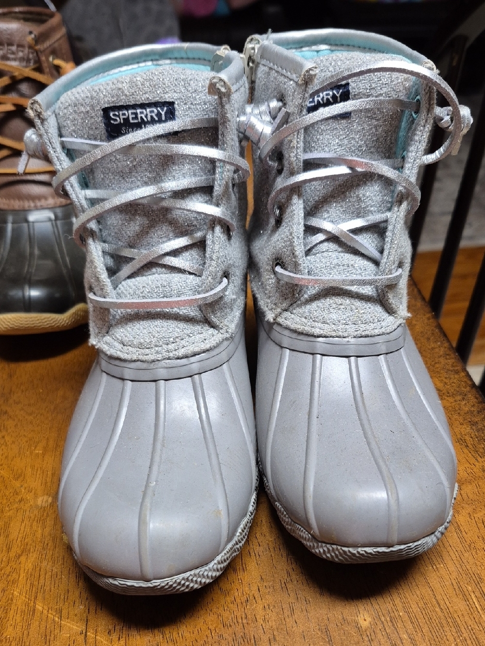 Sperry Kids Light Gray Waterproof Duck Boots-Girls Size 1